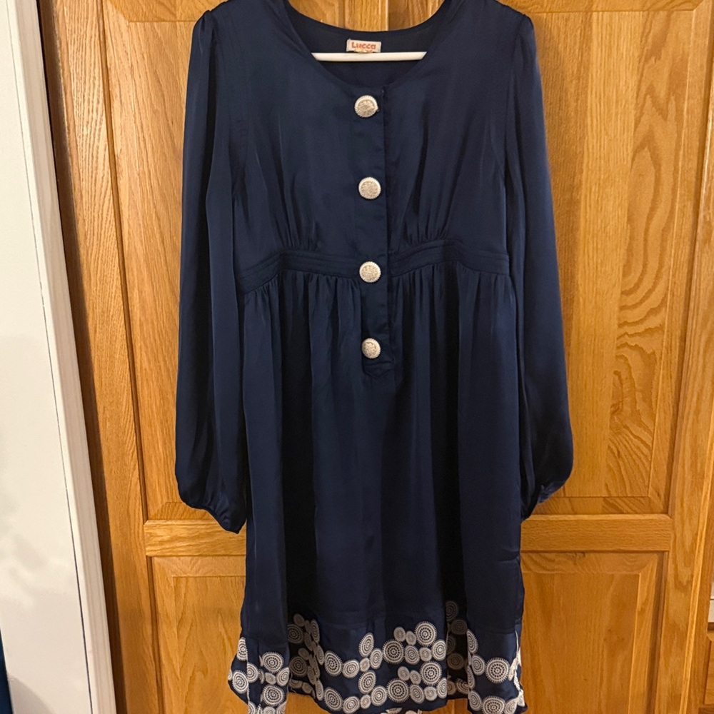 Lucca Couture Navy Blue Midi Dress with Button Details